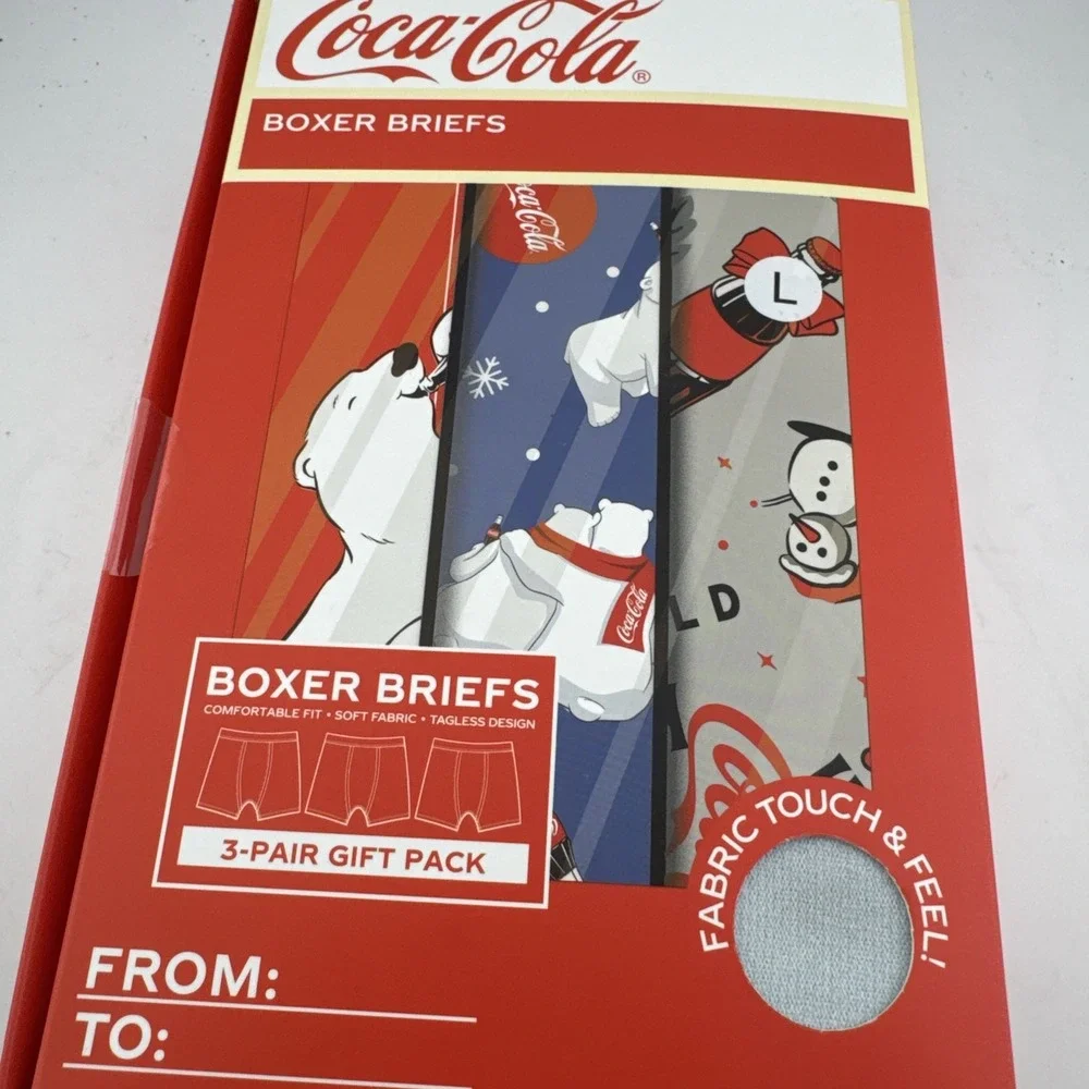 Coca-Cola Polar Bear Holiday Boxer Briefs 3-Pair Gift Pack Mens L Multicolor